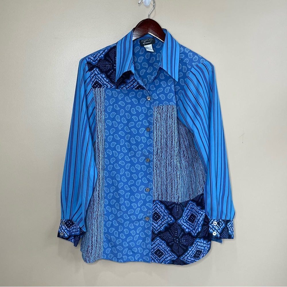 Koos of Course blue paisley mixed print shirt boho art to wear whimsical vintage